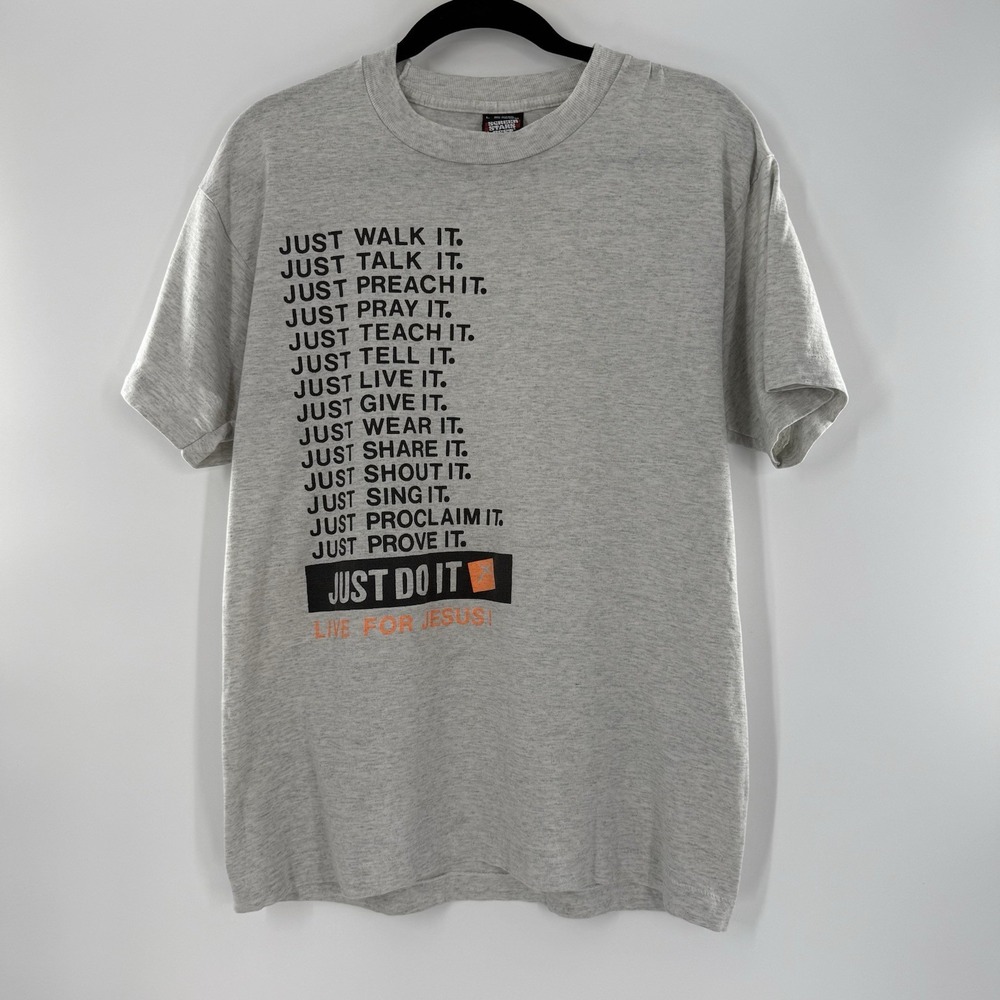VTG Nike Just Do It Just Walk It Jesus Christian T-Shirt Sz Large Single Stitch